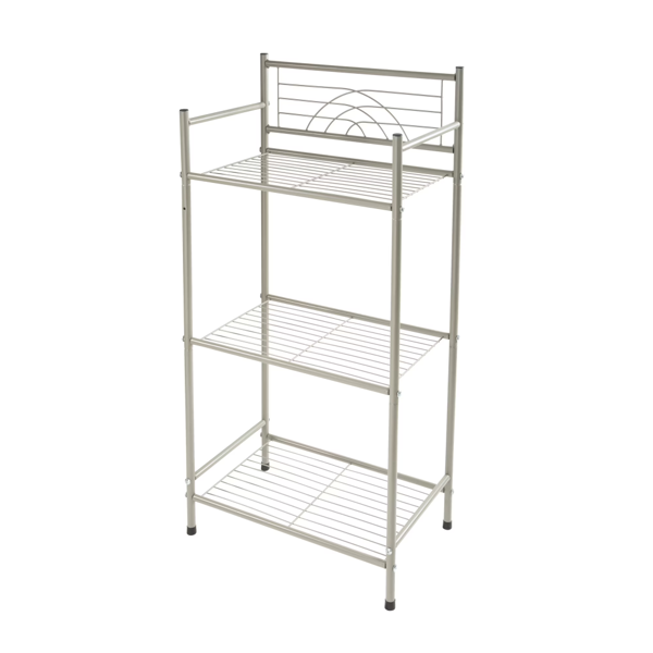 AEELLEEA 17" x 11" x 36" 3-Tier Iron Bathroom Shelf, Freestanding Rust Resistant Storage Rack in Satin Nickel Finish