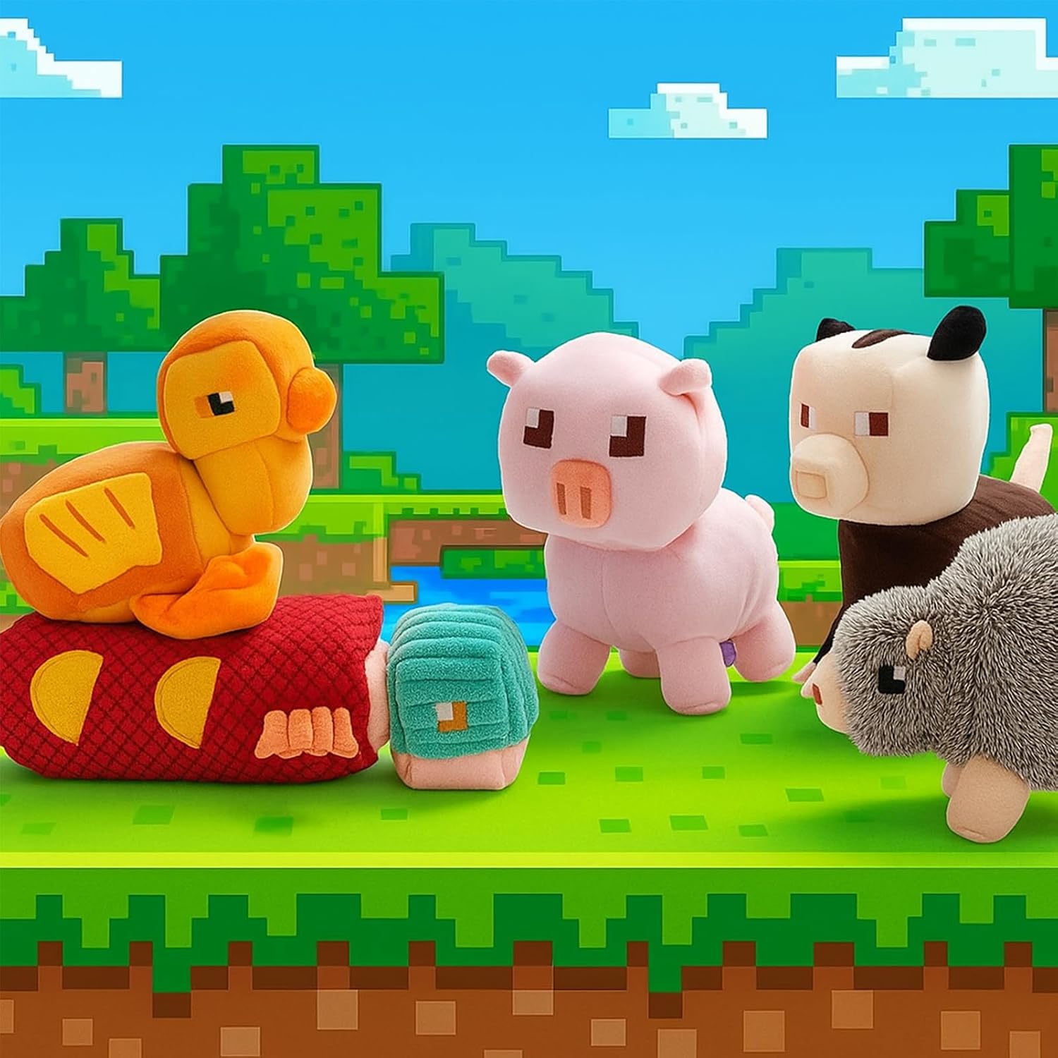 Funny Pixel Style Squeaky Dog Toys, 5 Packs Crinkle Plush Stuffed Dog Chew Toy for Small Medium Large Breeds, Unique Puppy Teething Pet Supplies