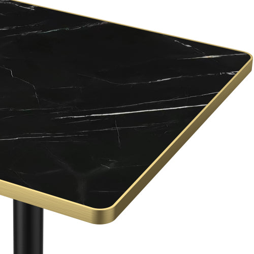 AEELLEEA 31.5-Inch Square Dining Table, Black Marble-Look Top with Black and Gold Metal Pedestal Base, Modern Kitchen Table