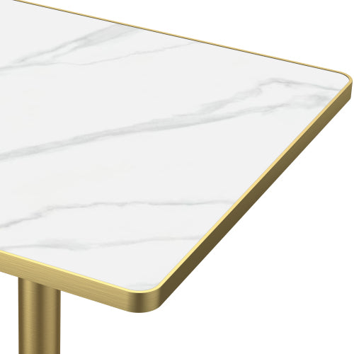 AEELLEEA 31.5-Inch Square Dining Table, White Marble-Look Top with Gold Metal Pedestal Base, Modern Kitchen Table