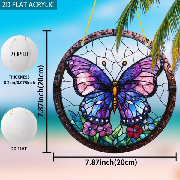 AEELLEEA Stained Glass Butterfly Suncatcher Window Hanging Decor, 7.87" Acrylic Butterfly Sun Catcher for Window Garden Home Decor, Butterfly Gifts for Women