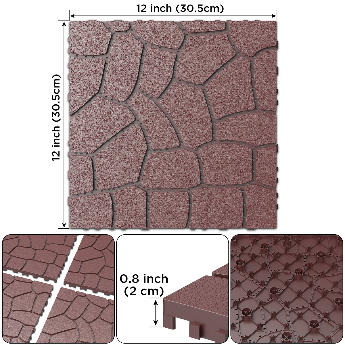 AEELLEEA 12 Inch Stone Texture Interlocking Patio Deck Tiles, 44 Pack Waterproof Outdoor Flooring Tiles for Poolside Balcony Backyard