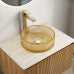 Round Glass Vessel Sink 14 Inch, Light Gold Crystal Glass Bathroom Vanity Bowl, Above Counter Sink No Faucet