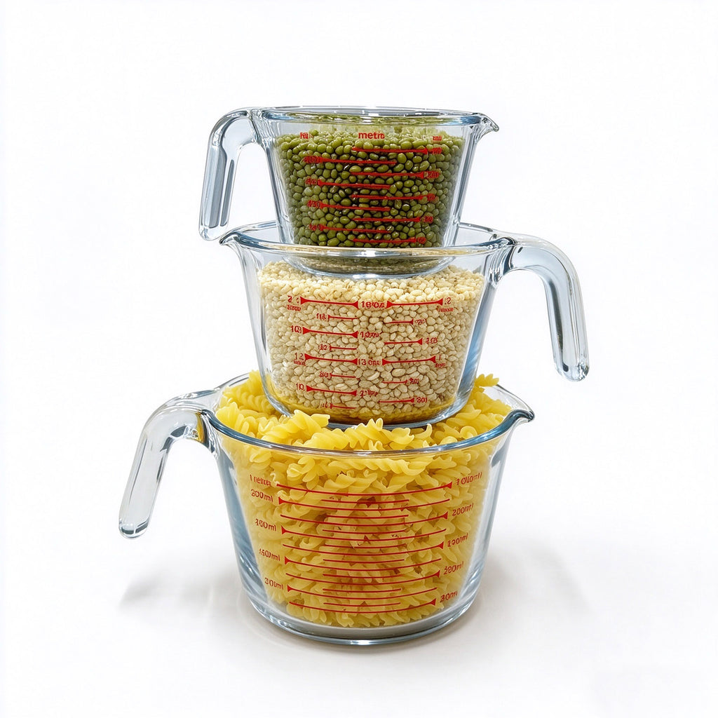 3-Piece Glass Measuring Cups Set, 8 oz 16 oz & 32 oz Liquid Measuring Cups, Clear Glass with Easy-Read Markings, Dishwasher, Oven & Microwave Safe