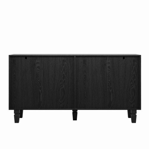 AEELLEEA 59" Black Sideboard Buffet Cabinet with 4 Sunburst Textured Doors, Modern Storage Credenza with Shelves for Living Room