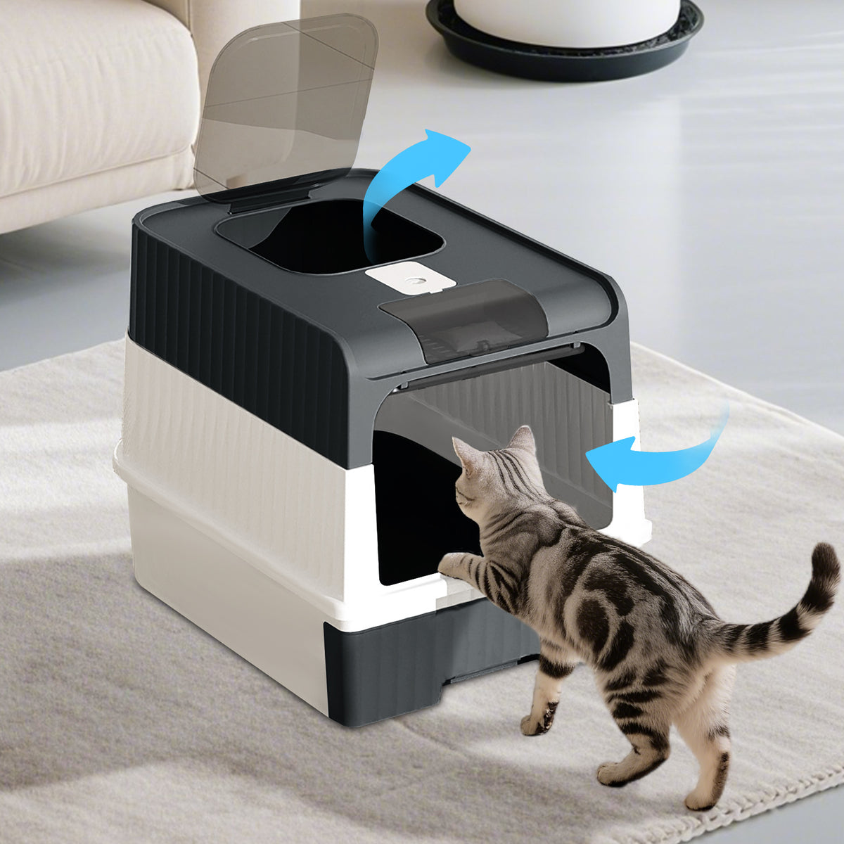 Enclosed Cat Litter Box with Lid, Anti-Tracking Fence, Drawer Tray & Scoop, Odor Control, Large, for Indoor Cats - Black, Gray, Blue, Pink