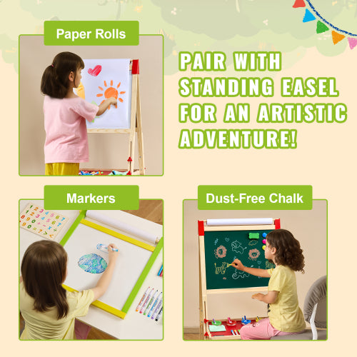 32 PCS Kids Art Easel Accessory Set, Includes Chalks, Dry-Erase Markers & Paper Rolls for Standing Easel, Toddler Painting Supplies.