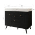 Black Bathroom Vanity with Sink, Modern Freestanding Bathroom Cabinet with White Marble Top, Doors and Drawers for Bathroom