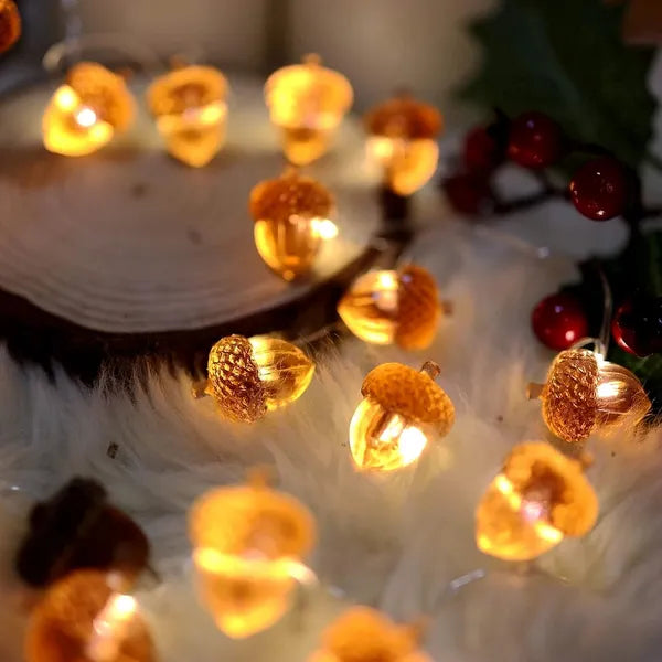 Aeelleea Acorn Fairy String Lights, 10ft 30 LED Battery Operated Fall Garland Lights for Thanksgiving Harvest Wedding Bedroom Decor