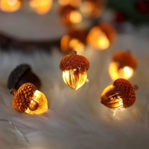 Aeelleea Acorn Fairy String Lights, 10ft 30 LED Battery Operated Fall Garland Lights for Thanksgiving Harvest Wedding Bedroom Decor