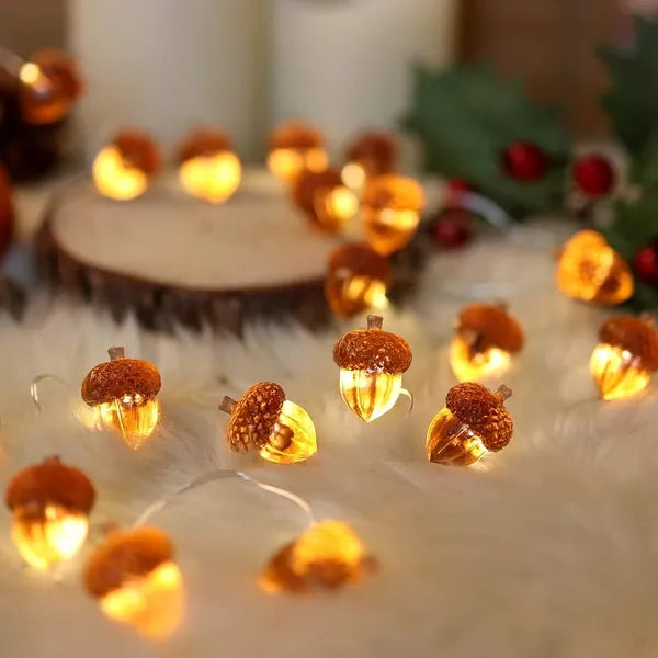 Aeelleea Acorn Fairy String Lights, 10ft 30 LED Battery Operated Fall Garland Lights for Thanksgiving Harvest Wedding Bedroom Decor