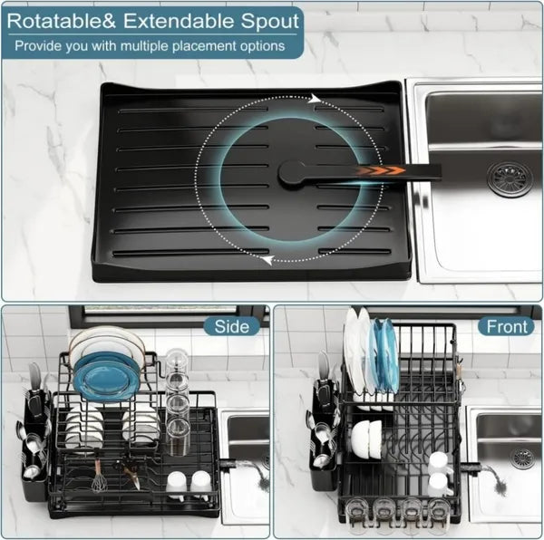 2-Tier Detachable Dish Drying Rack with Drainboard, Rustproof Metal Bowl Plate Drainer for Kitchen Countertop