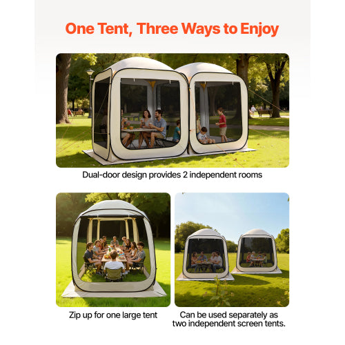 Pop Up Screen Tent 12x6 Ft, 8-10 Person Instant Screen House, 72 Sq Ft Mesh Tent with 2 Rooms for Patio Backyard