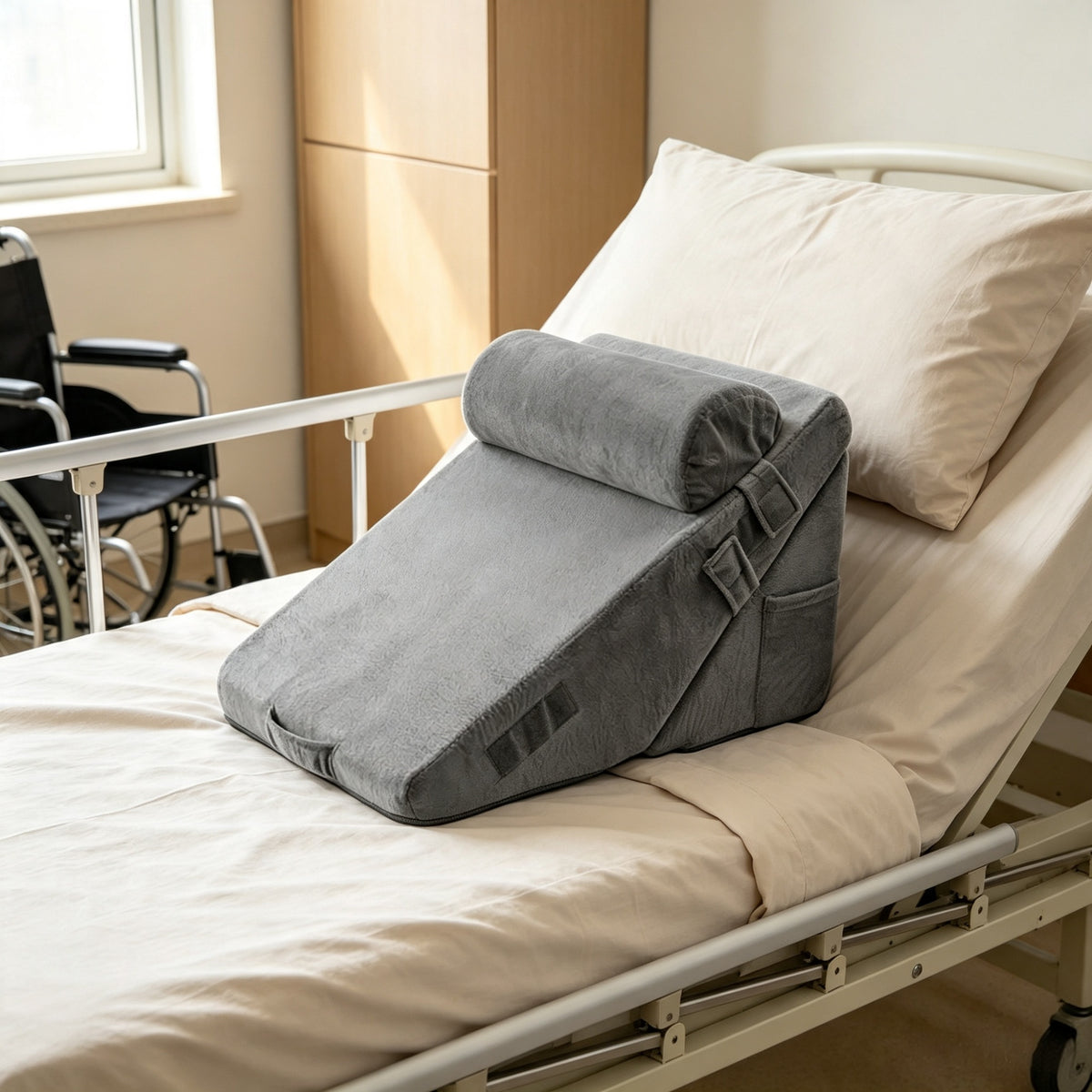 AEELLEEA Adjustable Bed Wedge Pillow with Head Roll, High Density Foam Support Pillow for Acid Reflux, Snoring, Post Surgery Reading Rest, Washable Velvet Cover