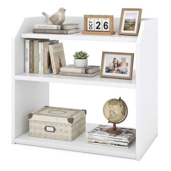 3 Tier Desktop Storage Shelf, White Wood Countertop Organizer Stepped Design, Kitchen Spice Rack Book Shelf Plant Stand for Office Home