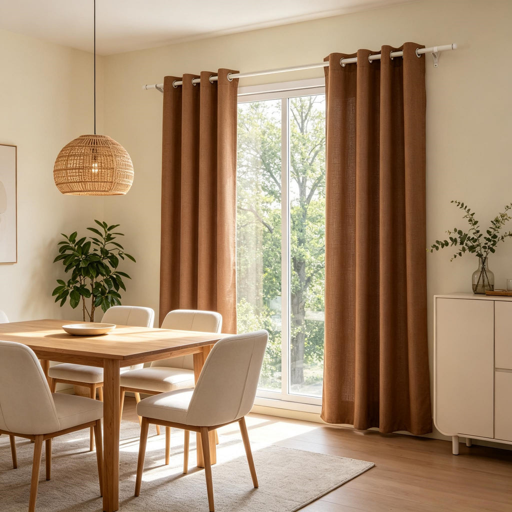 Light Filtering Linen Textured Curtains 2 Panels, Grommet Window Drapes for Living Room Bedroom, Privacy Semi Sheer Curtains