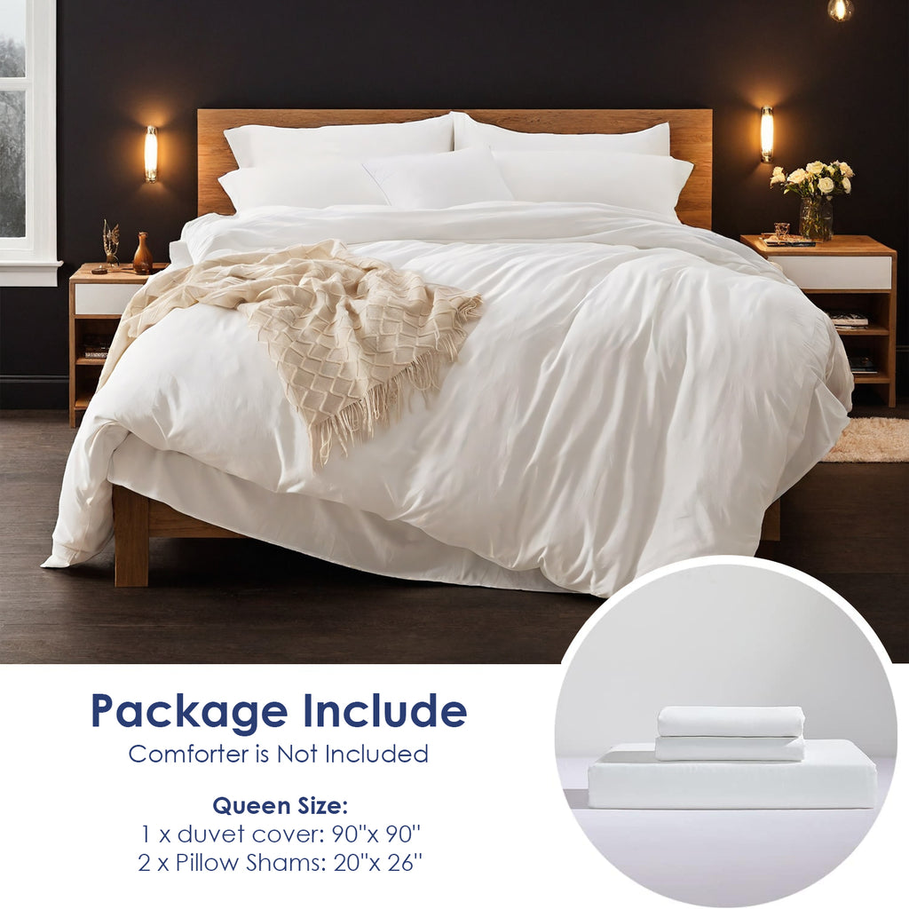 3 Piece White Washed Cotton Duvet Cover Set with Zipper, 100% Premium Cotton Bedding Set Hotel Quality, Soft Breathable Comforter Cover + 2 Pillowcases, Machine Washable