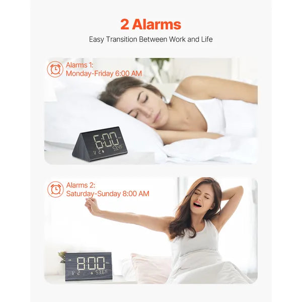 LED Mirror Digital Alarm Clock, 6.5 Inch Large Display, Snooze & Dimmable Brightness, Bedside Desk Clock with Temperature Humidity for Bedroom
