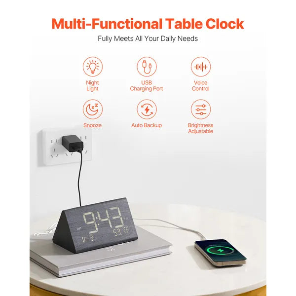 LED Mirror Digital Alarm Clock, 6.5 Inch Large Display, Snooze & Dimmable Brightness, Bedside Desk Clock with Temperature Humidity for Bedroom