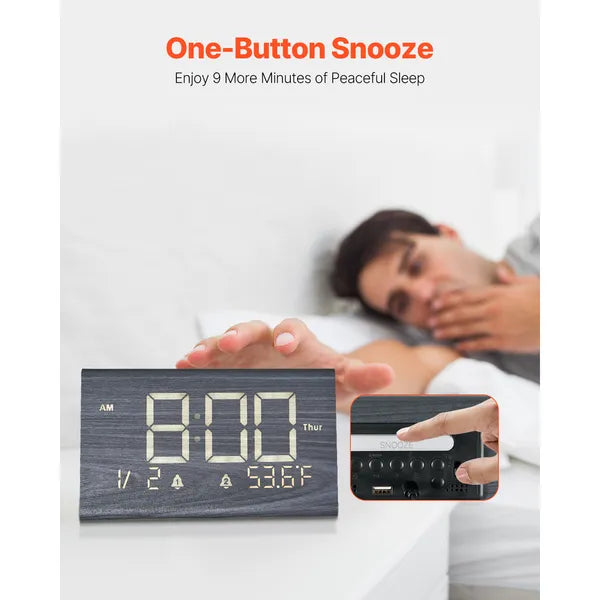 LED Mirror Digital Alarm Clock, 6.5 Inch Large Display, Snooze & Dimmable Brightness, Bedside Desk Clock with Temperature Humidity for Bedroom