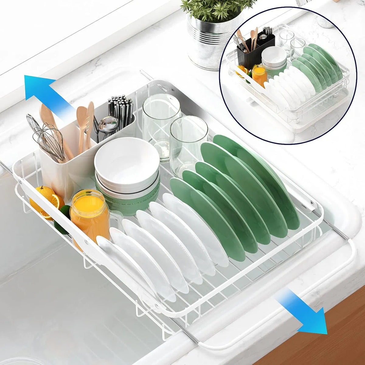 Stainless Steel Dish Drying Rack for Kitchen Counter, Sink Storage Organizer with Cutlery Holder, Space-Saving Kitchen Essentials