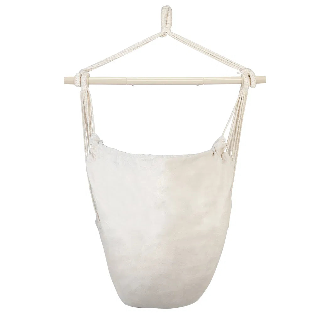 Hanging Rope Chair with 2 Pillows, Cotton-Blend Canvas Hammock Swing Chair, 198 lb Capacity, Beige