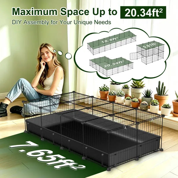 Aeelleea DIY Metal Small Animal Playpen, 20 Panels Pet Enclosure with Waterproof Mat for Rabbits Hedgehogs Chickens