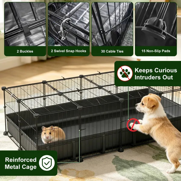 Aeelleea DIY Metal Small Animal Playpen, 20 Panels Pet Enclosure with Waterproof Mat for Rabbits Hedgehogs Chickens