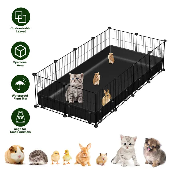 Aeelleea DIY Metal Small Animal Playpen, 20 Panels Pet Enclosure with Waterproof Mat for Rabbits Hedgehogs Chickens