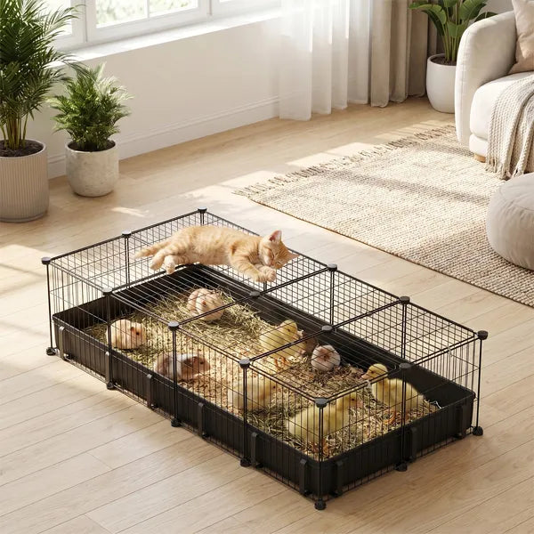 Aeelleea DIY Metal Small Animal Playpen, 20 Panels Pet Enclosure with Waterproof Mat for Rabbits Hedgehogs Chickens
