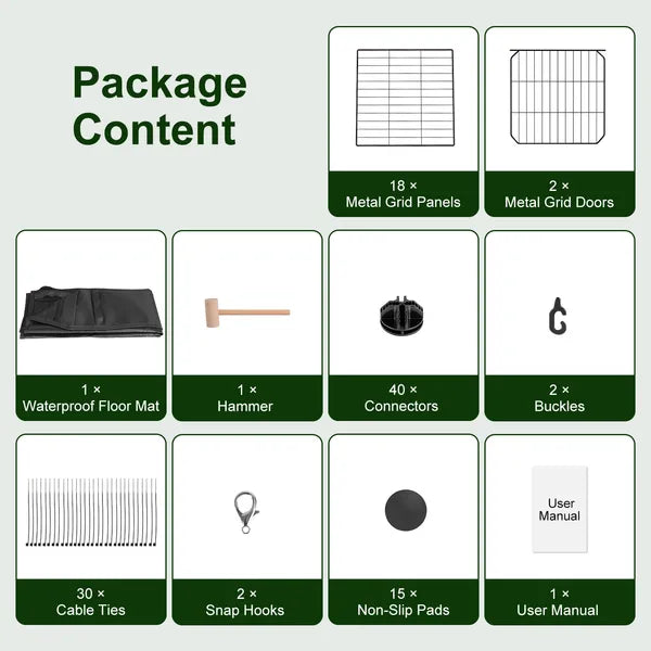 Aeelleea DIY Metal Small Animal Playpen, 20 Panels Pet Enclosure with Waterproof Mat for Rabbits Hedgehogs Chickens
