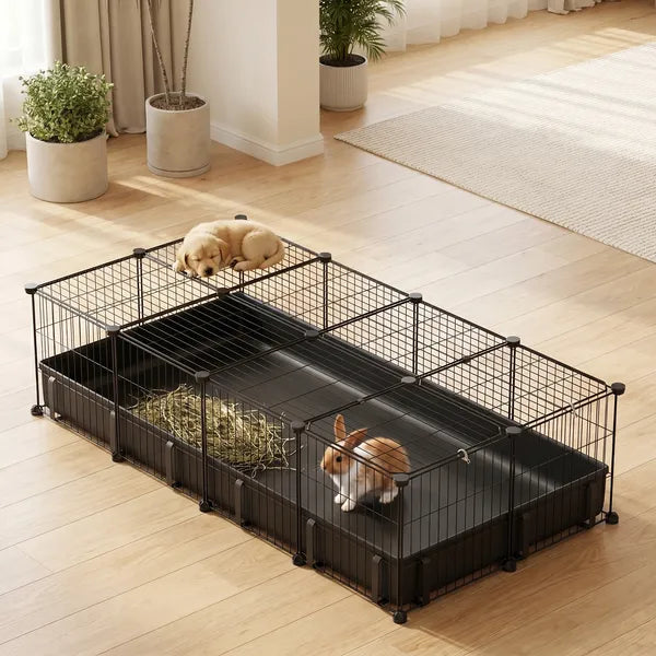 Aeelleea DIY Metal Small Animal Playpen, 20 Panels Pet Enclosure with Waterproof Mat for Rabbits Hedgehogs Chickens