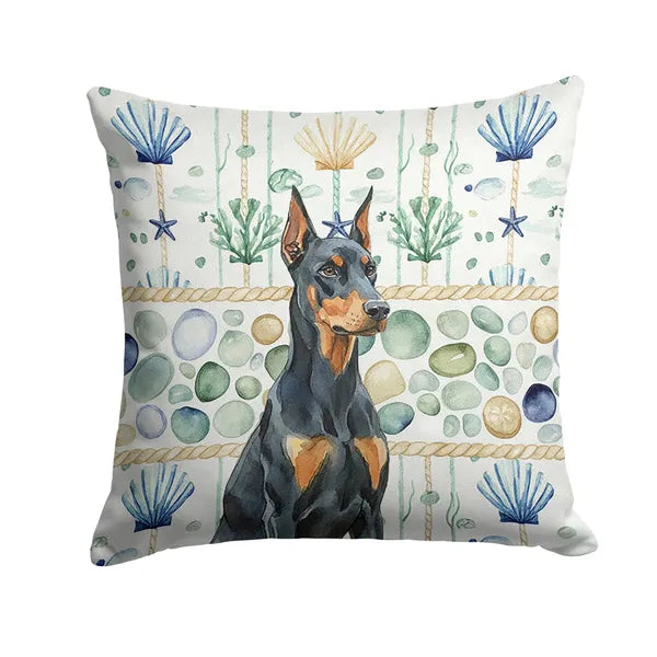 Aeelleea Doberman Pinscher Sea Glass Pillow 14x14 in Coastal Cushion