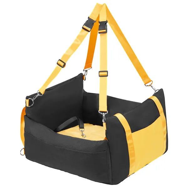 Black Waterproof Dog Car Booster Seat for Small Dogs Up to 25lbs, Pet Elevated Seat with Safety Tether, Side Handle & Storage Pocket