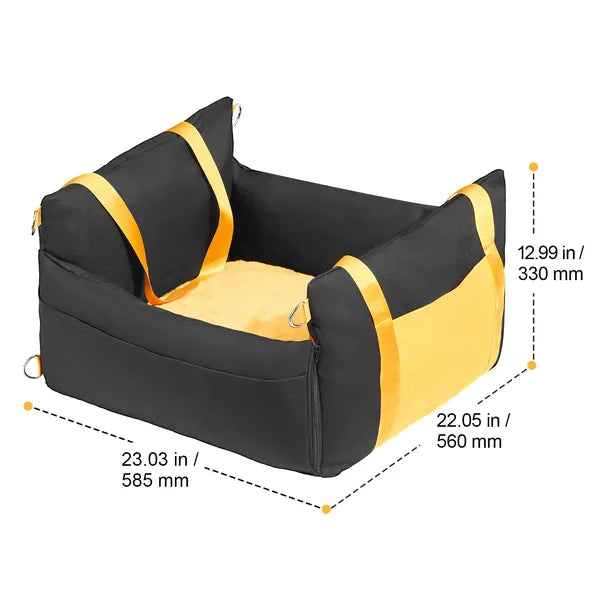 Black Waterproof Dog Car Booster Seat for Small Dogs Up to 25lbs, Pet Elevated Seat with Safety Tether, Side Handle & Storage Pocket