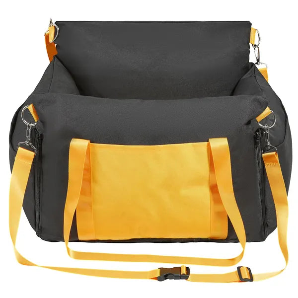 Black Waterproof Dog Car Booster Seat for Small Dogs Up to 25lbs, Pet Elevated Seat with Safety Tether, Side Handle & Storage Pocket