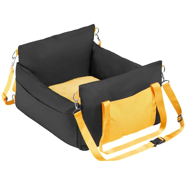 Black Waterproof Dog Car Booster Seat for Small Dogs Up to 25lbs, Pet Elevated Seat with Safety Tether, Side Handle & Storage Pocket