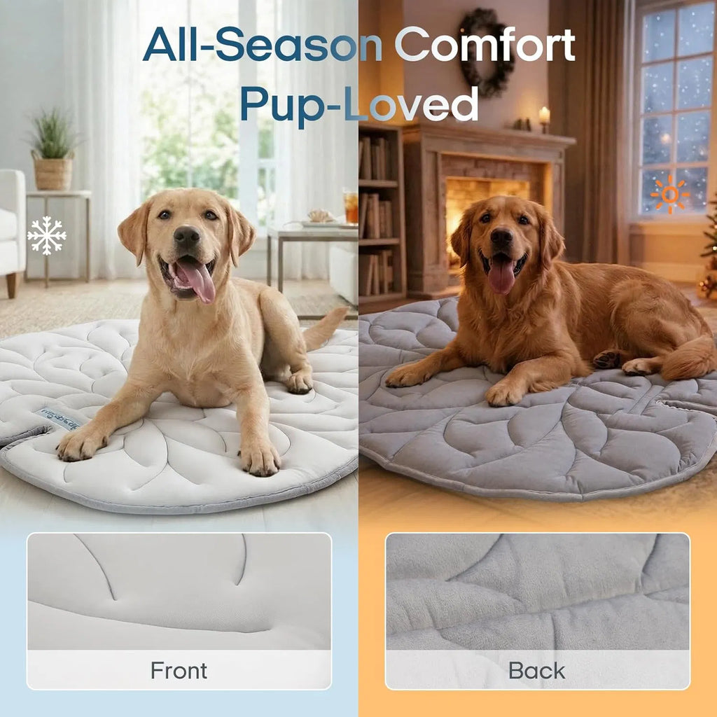 Washable Gel Dog Cooling Mat, Grey, 35.8" x 33.5" Foldable for Medium Dogs 30-50 lbs, Indoor Outdoor Travel Camping Beach