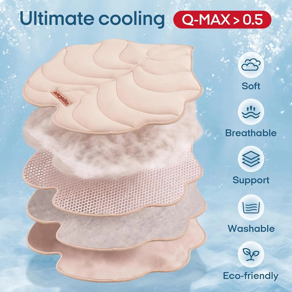 Washable Gel Dog Cooling Mat, Light Pink, 35.8" x 33.5" Foldable for Medium Dogs 30-50 lbs, Indoor Outdoor Travel Camping Beach