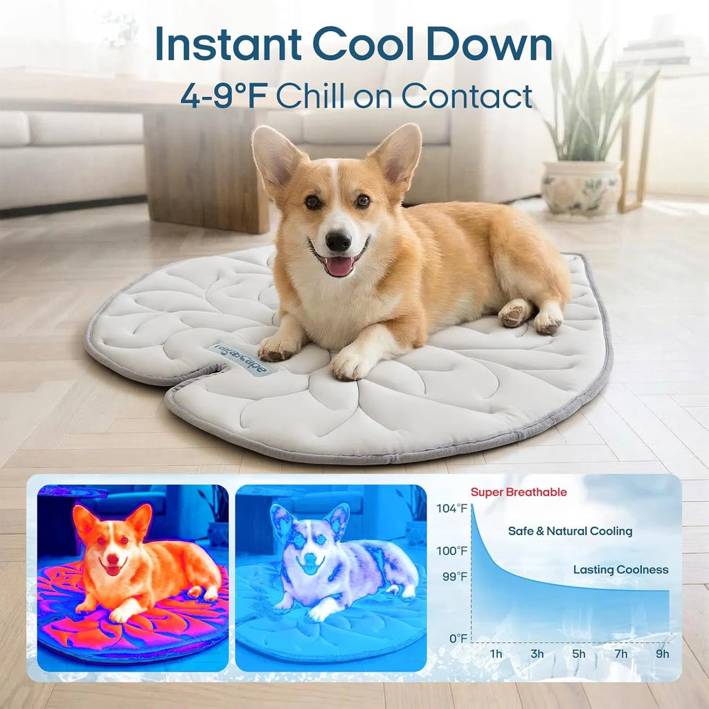 Washable Gel Dog Cooling Mat, Grey, 35.8" x 33.5" Foldable for Medium Dogs 30-50 lbs, Indoor Outdoor Travel Camping Beach