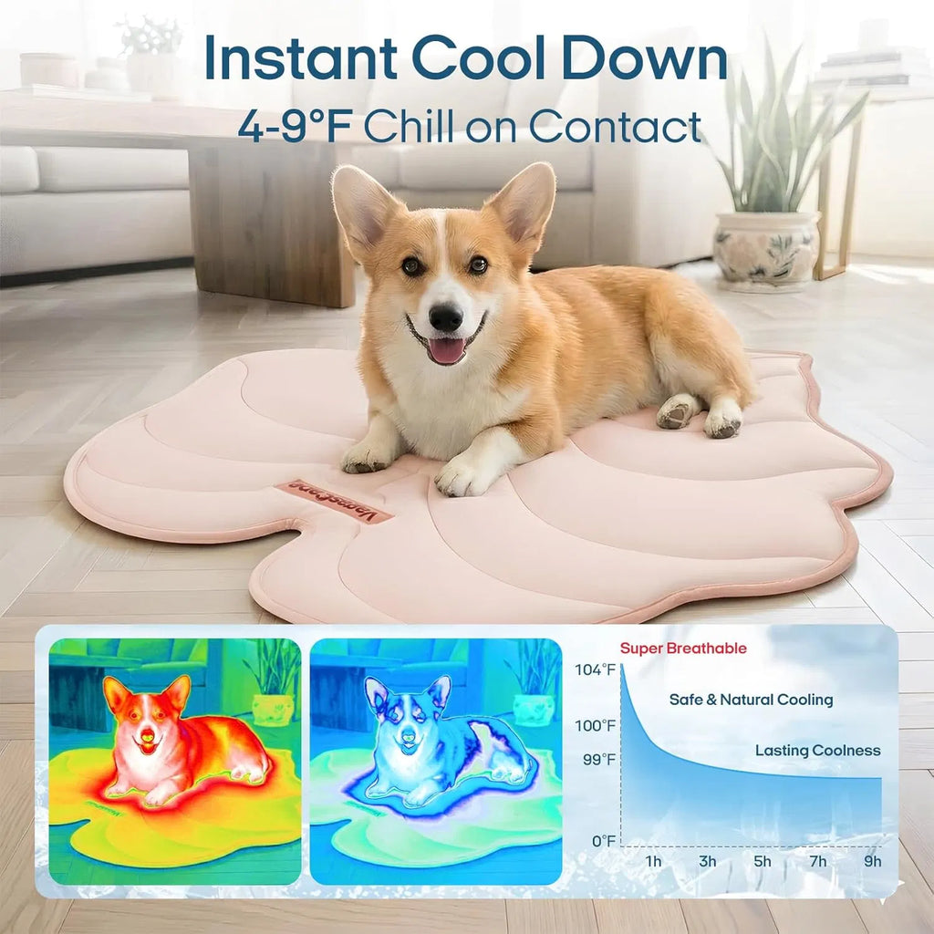 Washable Gel Dog Cooling Mat, Light Pink, 35.8" x 33.5" Foldable for Medium Dogs 30-50 lbs, Indoor Outdoor Travel Camping Beach