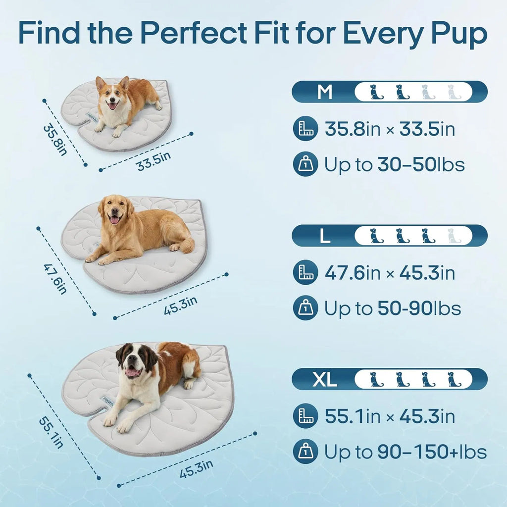 Washable Gel Dog Cooling Mat, Grey, 35.8" x 33.5" Foldable for Medium Dogs 30-50 lbs, Indoor Outdoor Travel Camping Beach