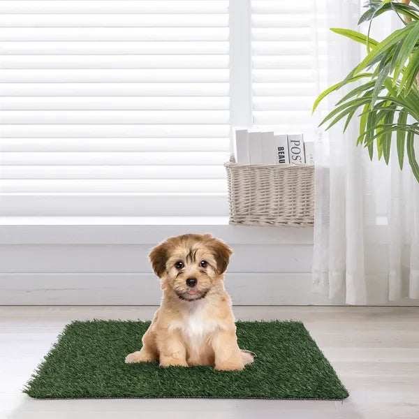 2-Pack Artificial Grass Dog Potty Pads, 27.95 x 18.11 in Indoor Puppy Training Mats, Green