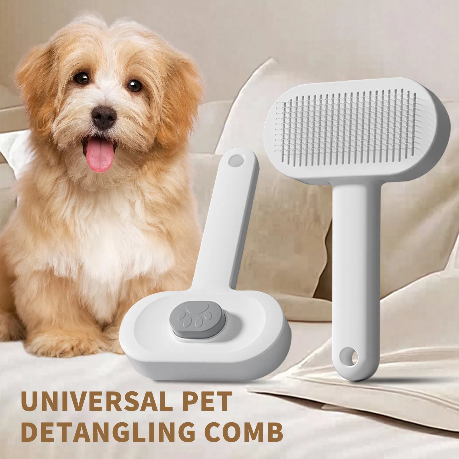 Self-Cleaning Pet Grooming Brush for Dogs & Cats, Detangling Slicker Brush with Hair Release Button - Gray