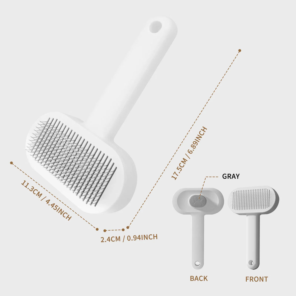 Self-Cleaning Pet Grooming Brush for Dogs & Cats, Detangling Slicker Brush with Hair Release Button - Gray