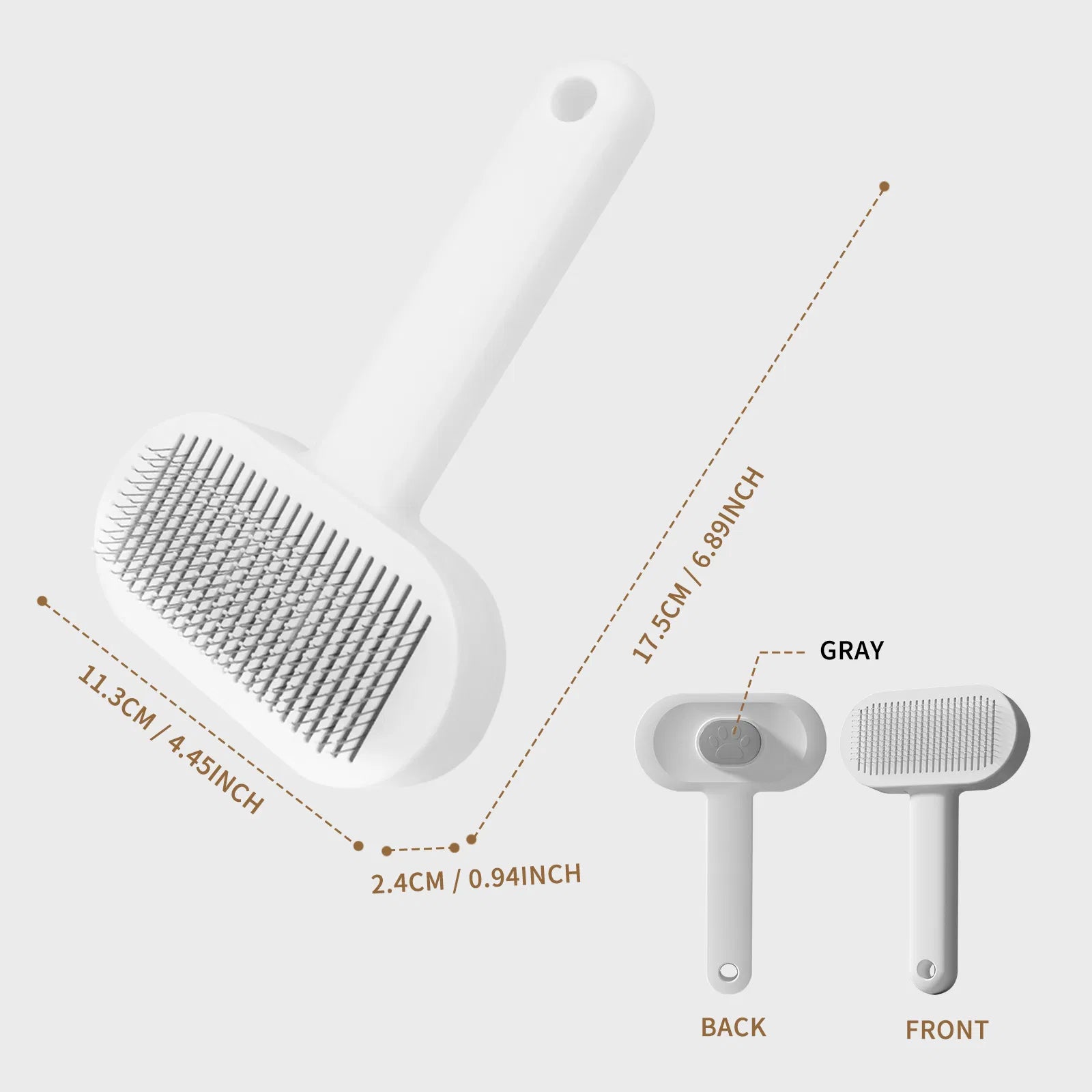 Self-Cleaning Pet Grooming Brush for Dogs & Cats, Detangling Slicker Brush with Hair Release Button - Gray