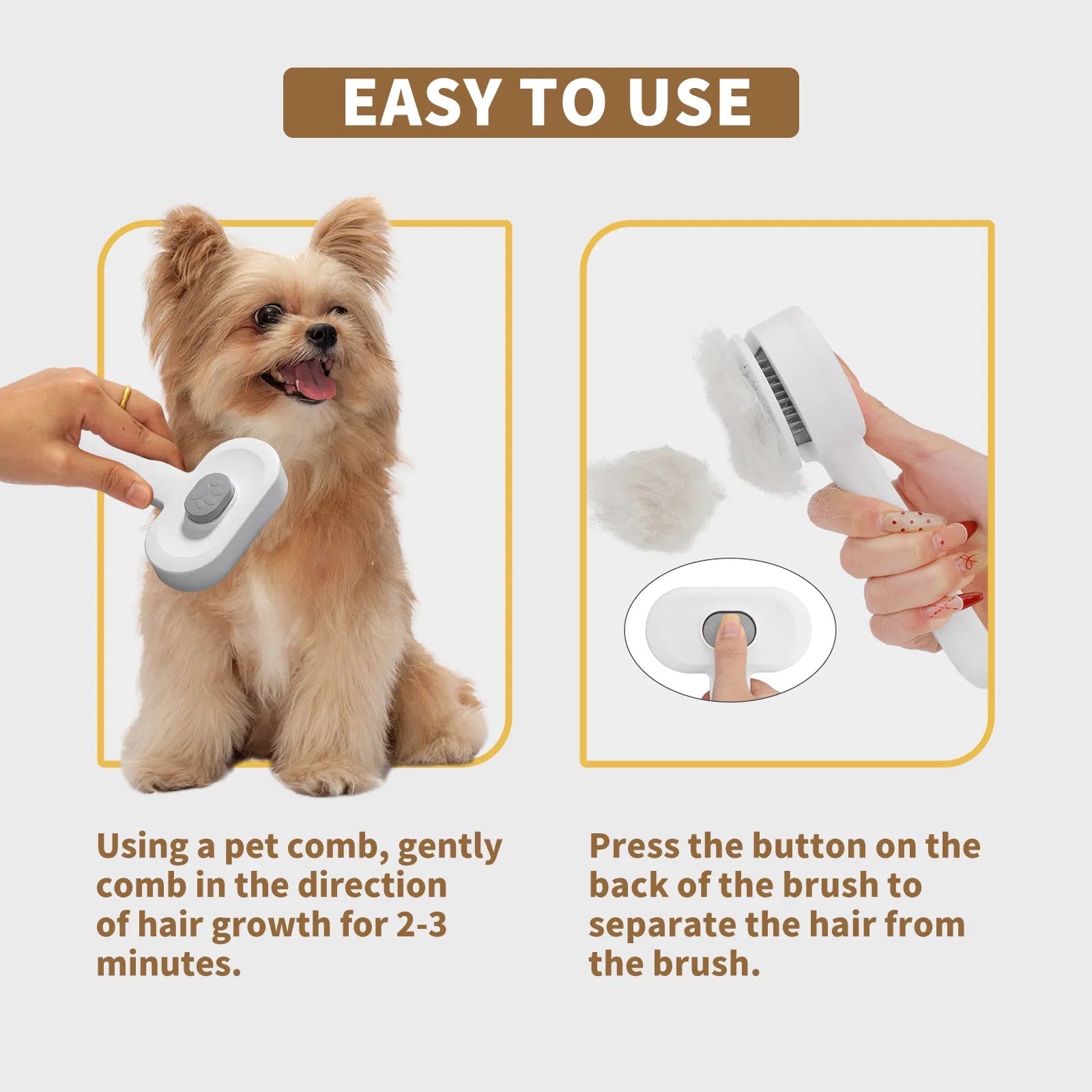 Self-Cleaning Pet Grooming Brush for Dogs & Cats, Detangling Slicker Brush with Hair Release Button - Gray