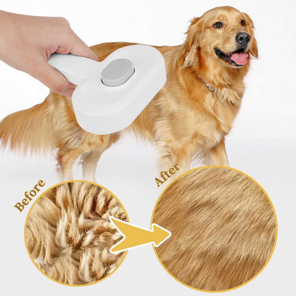 Self-Cleaning Pet Grooming Brush for Dogs & Cats, Detangling Slicker Brush with Hair Release Button - Gray