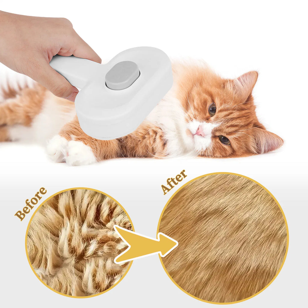 Self-Cleaning Pet Grooming Brush for Dogs & Cats, Detangling Slicker Brush with Hair Release Button - Gray