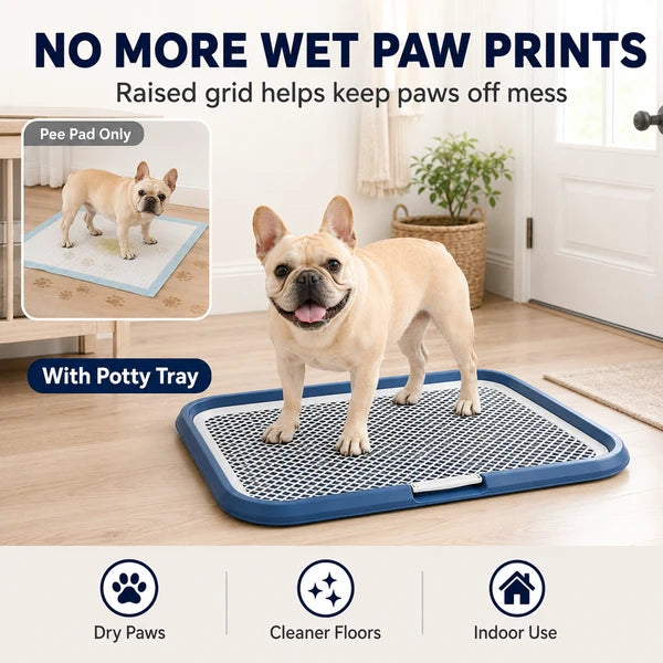 Aeelleea Dog Potty Tray with Removable Grating, Leak-Proof Indoor Puppy Toilet, Washable Pee Pad Holder for Apartment